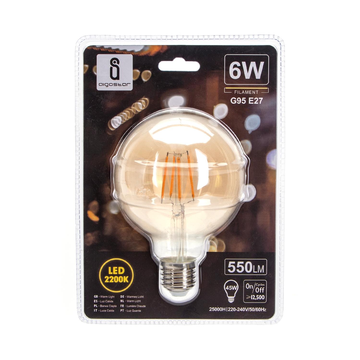 LED Filament Bulb (Amber) G95 E27 6W