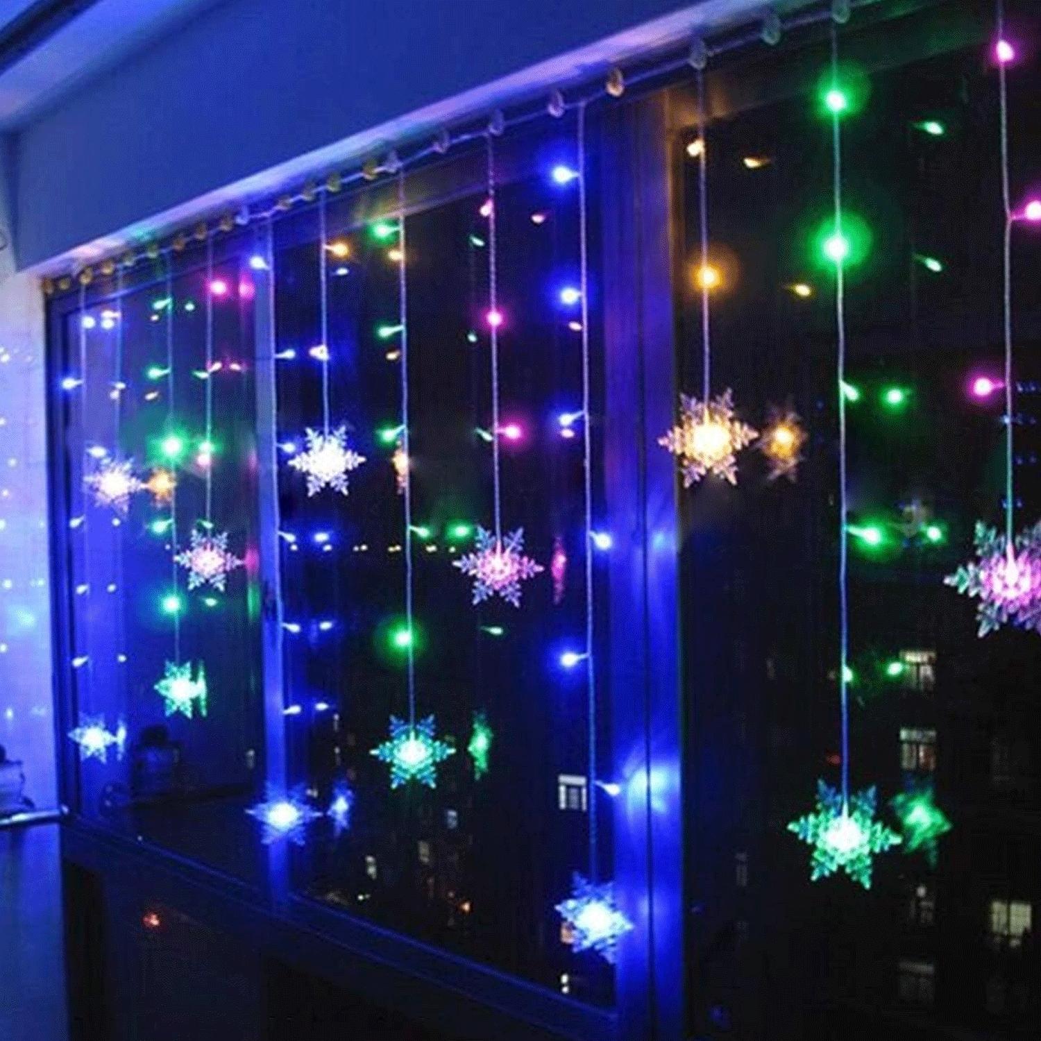 Low voltage connectable string lights, snowflakes (wave),RGBY, 3m+3m*0.6m, 12strips