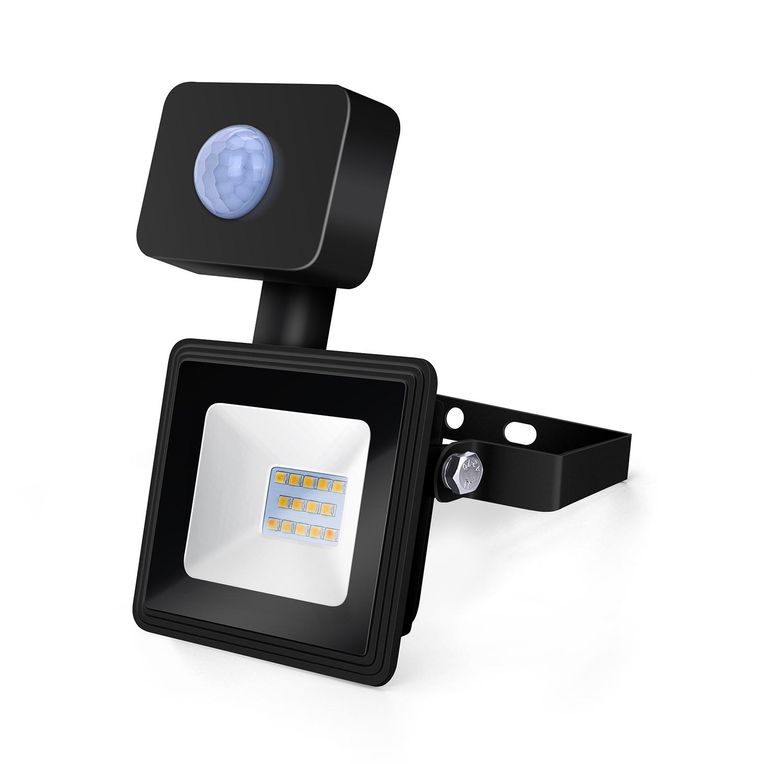 LED Slim Floodlight with Sensor Black 10W (Die-casting)