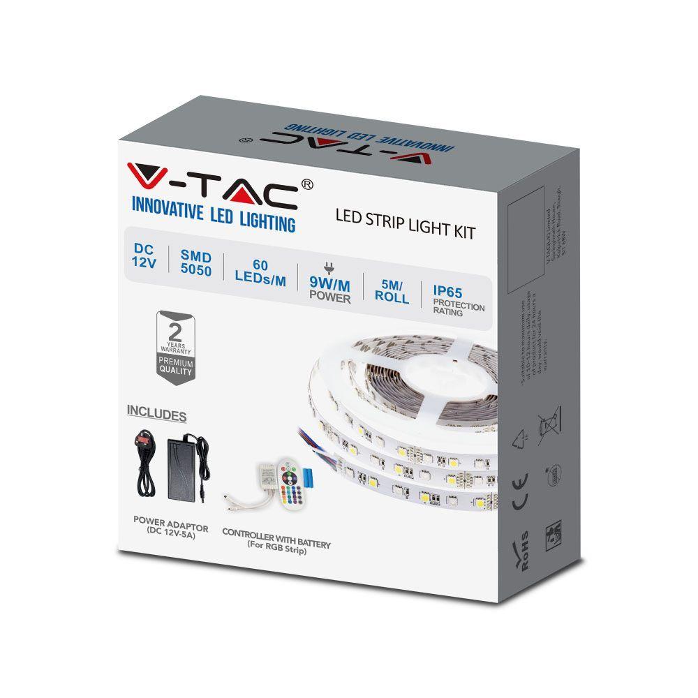 VT-5050-60 9W/M LED STRIP LIGHT(BS PLUG) 3000K SET IP65 12V(5M/ROLL)