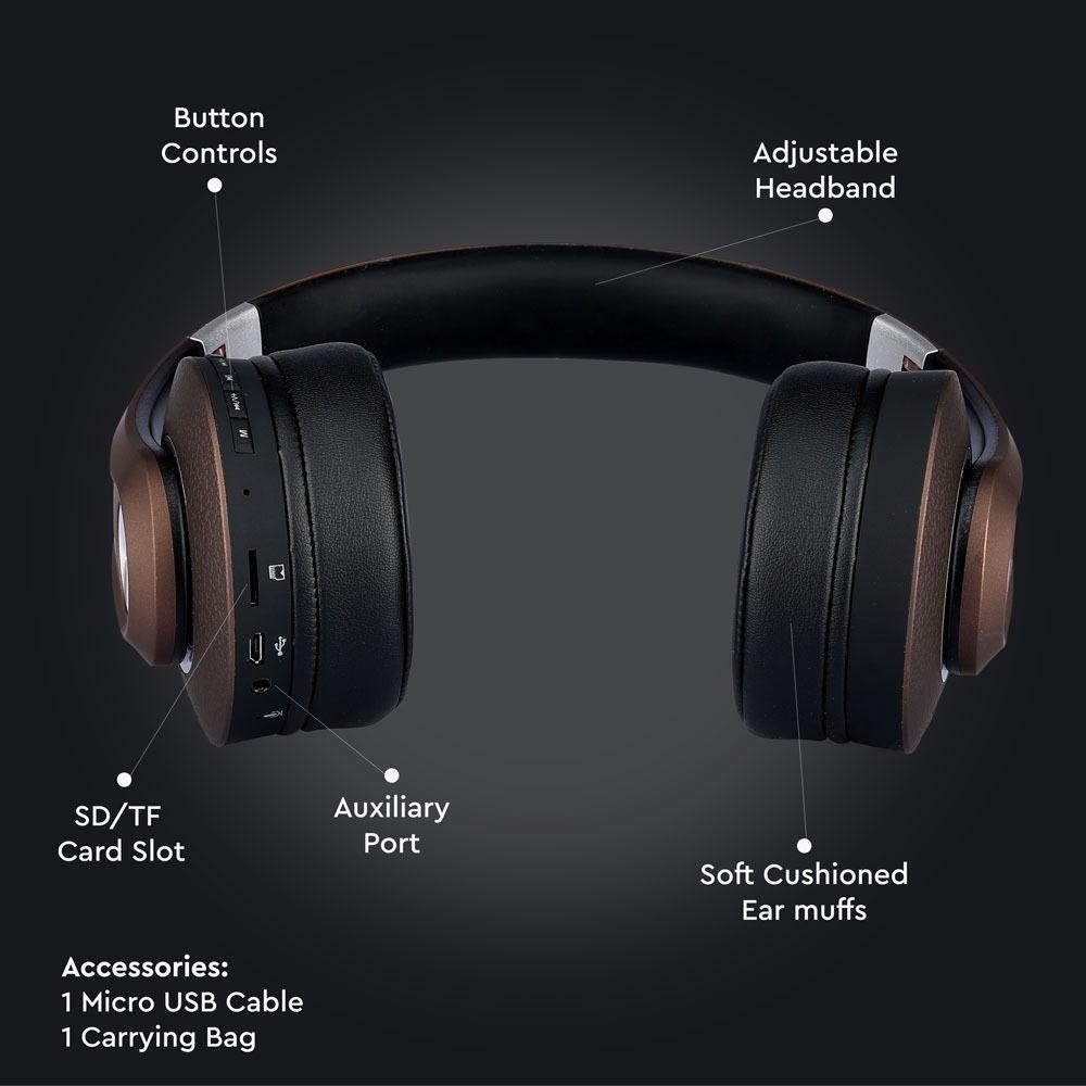 VT-6322 BLUETOOTH WIRELESS HEADPHONE WITH ADJUSTABLE HEAD-500mah-BROWN