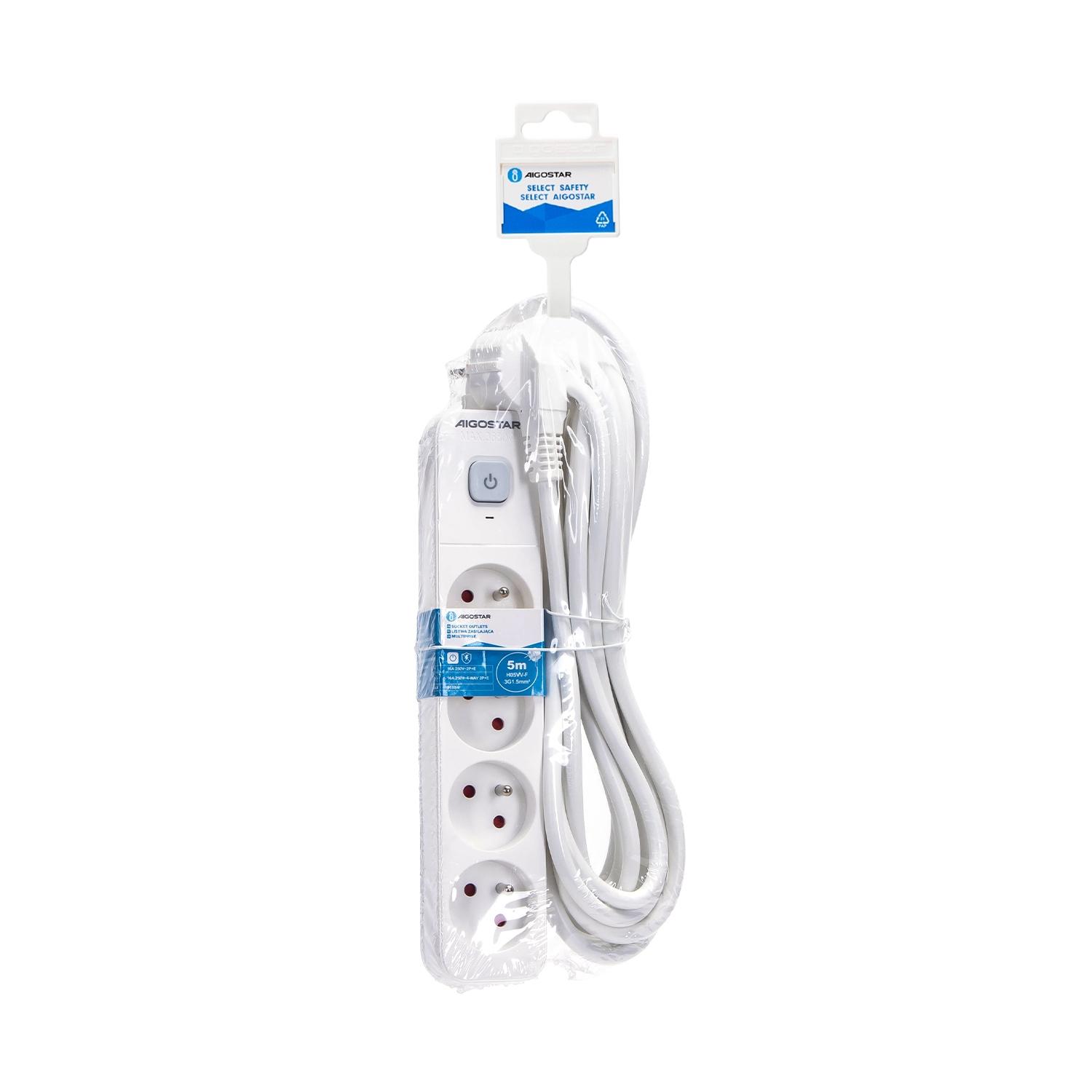 Power strips 4-way 5m H05VV-F 3G1.5m㎡ White and Gray