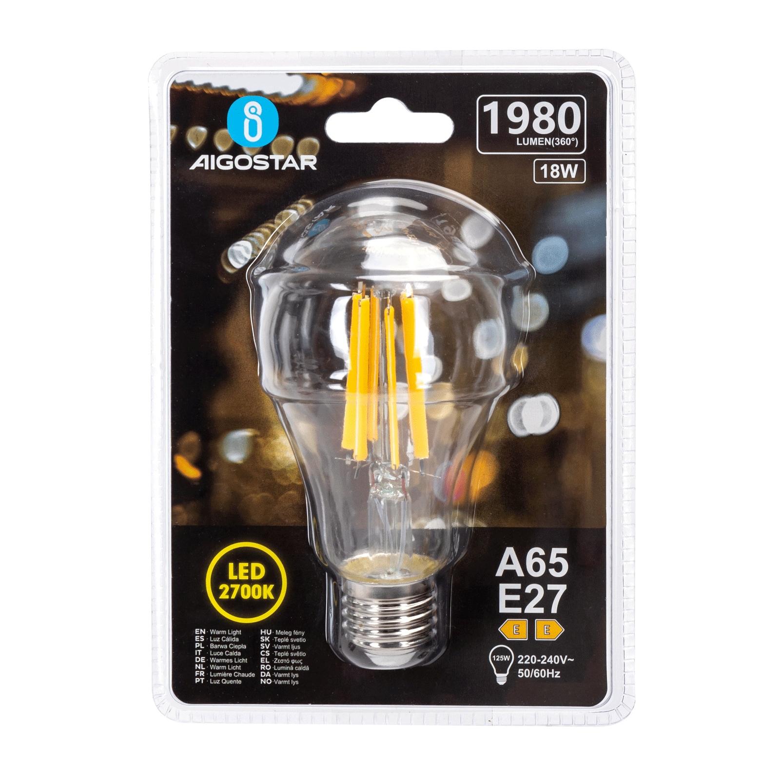 Żarówka LED Filament (Przezroczysta) A65 E27 18W