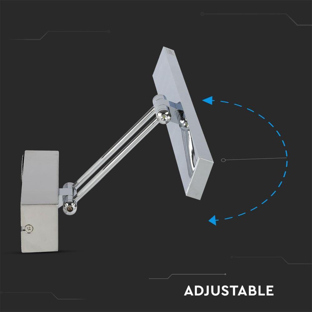 8W Kinkiet LED prostokąt, Lustra - obrazy, Chrom, Barwa: 3000K, VTAC, SKU 3984