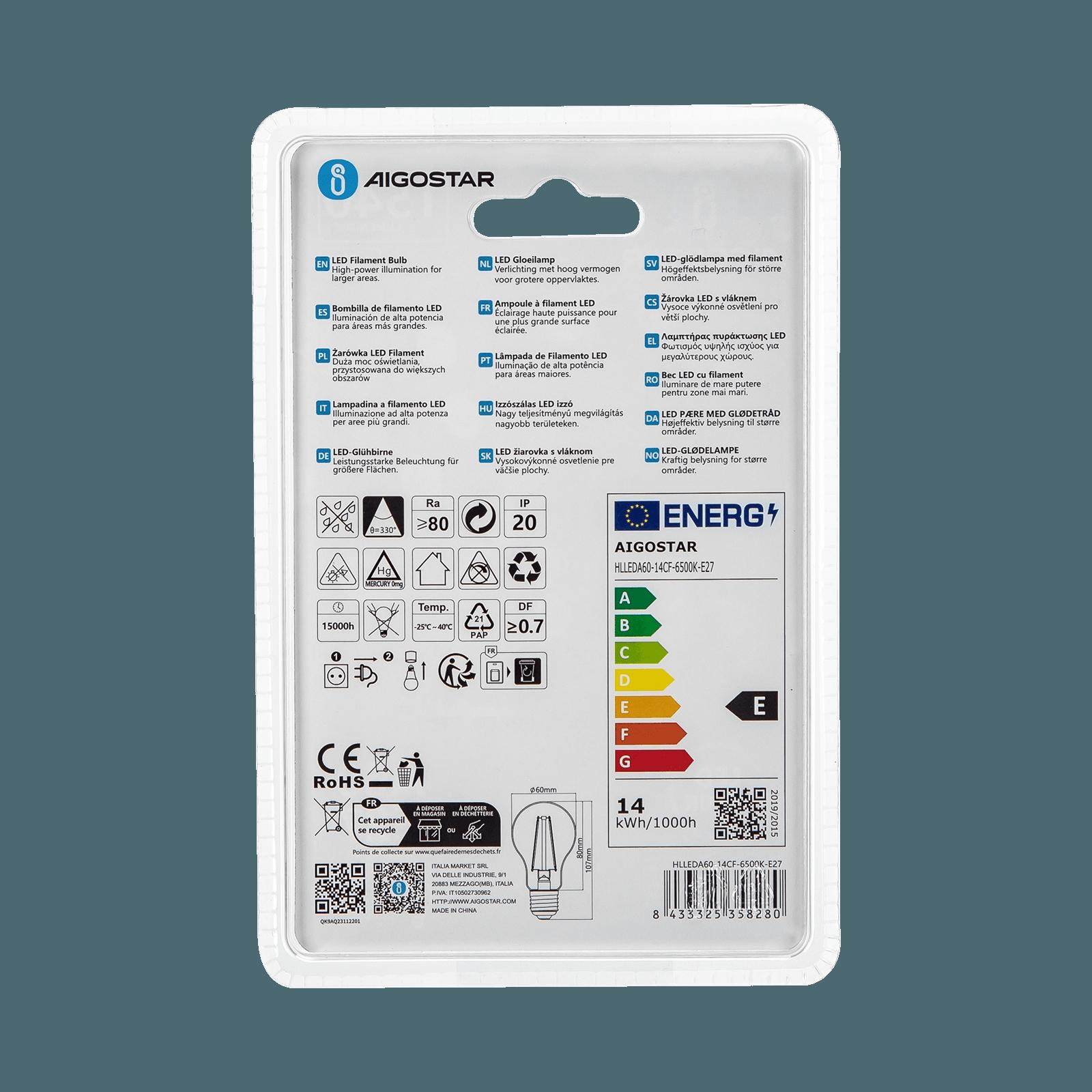 LED Filament Bulb (Clear) A60 E27 14W