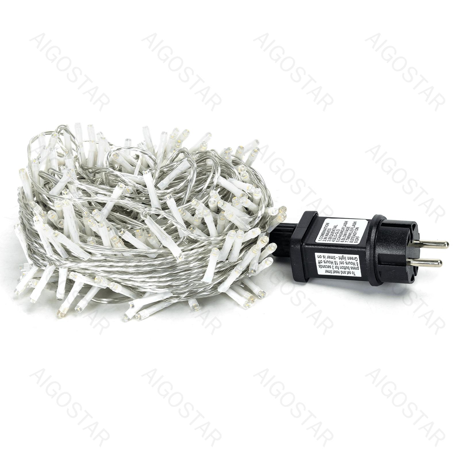 Low Voltage Flat String Lights-Warm White-3M+20M-200LED-10CM/LED-transparent wire-8blink+time+IP44