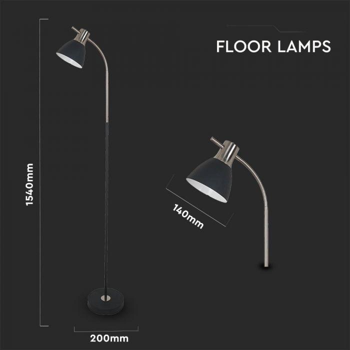 Lampa podłogowa , Trzonek: E27, Czarny + Chrom, VTAC, SKU 40421