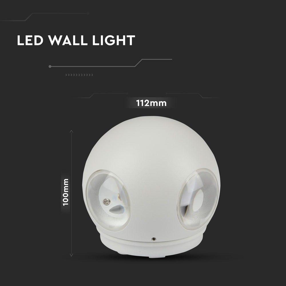 4W Lampa ścienna LED, Kula, Barwa:3000K, IP65, Obudowa: Biała, VTAC, SKU 8551