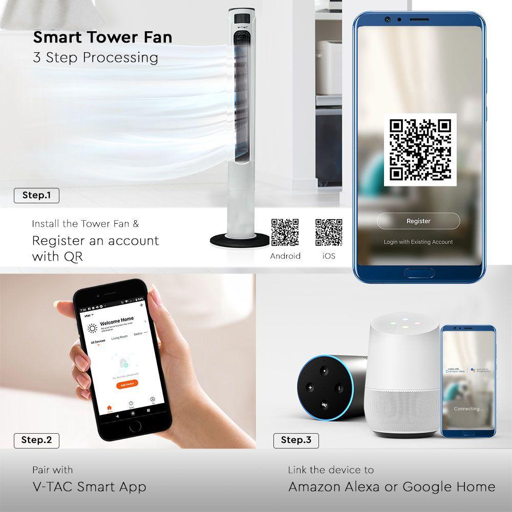 VT-5566 55W TOWER FAN(EU PLUG) WORKS WITH ALEXA & GOOGLE HOME