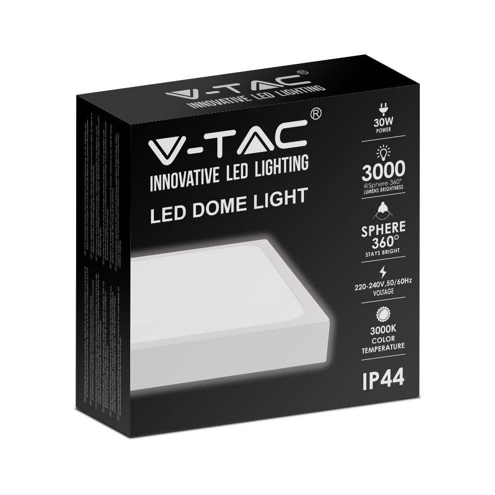 30W Plafon LED, Średnica: 420mm, Barwa:3000K, Klosz: Kwadratowy mleczny biała ramka, IP44, VTAC, SKU 7630