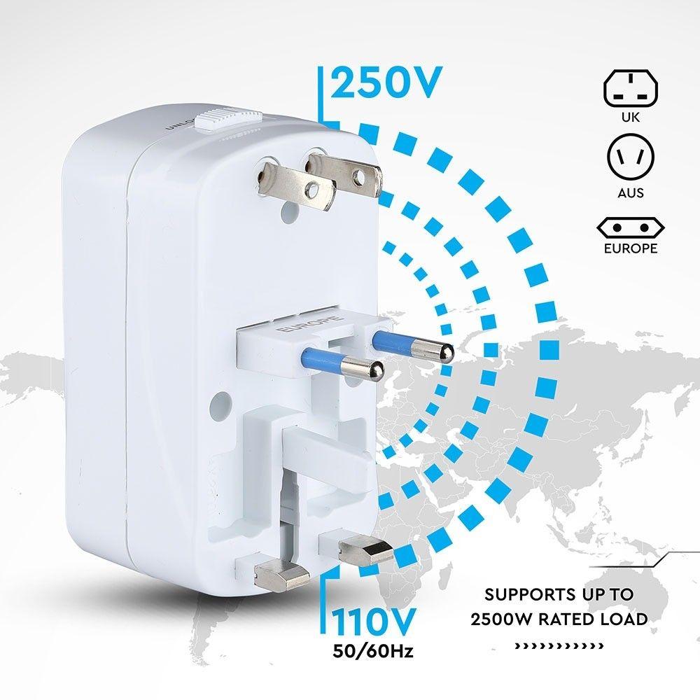 UNIVERSAL ADAPTOR WITH OVERLOAD PROTECTION, DOUBLE BLISTER PACK WITH 2USB 2A