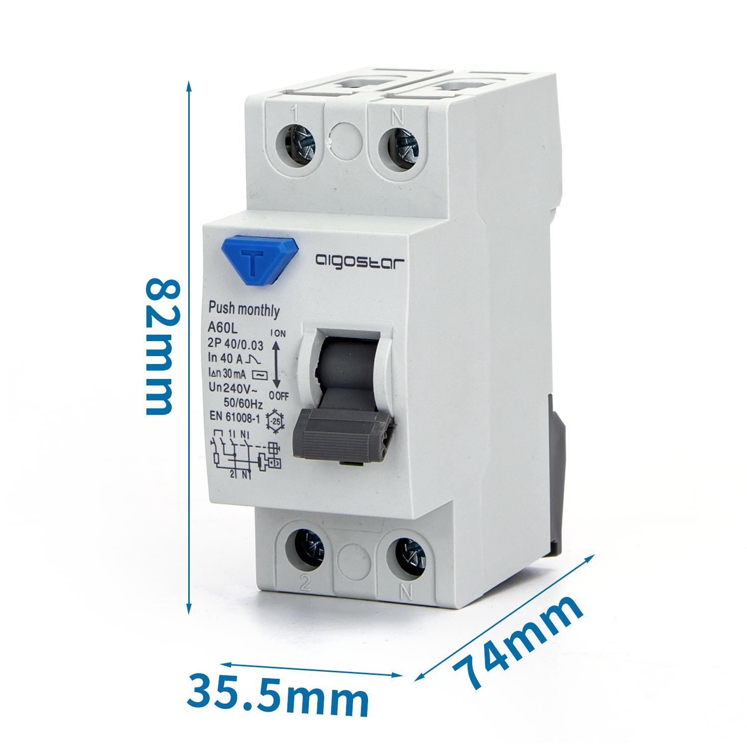 Residual Current Circuit Breaker 2P 40A 30mA AC Gray