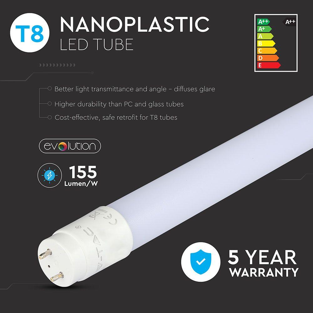 7W Świetlówki LED T8 60cm, Barwa:6400K, Trzonek:G13, Skuteczność 160lm/W, VTAC, SKU 6476