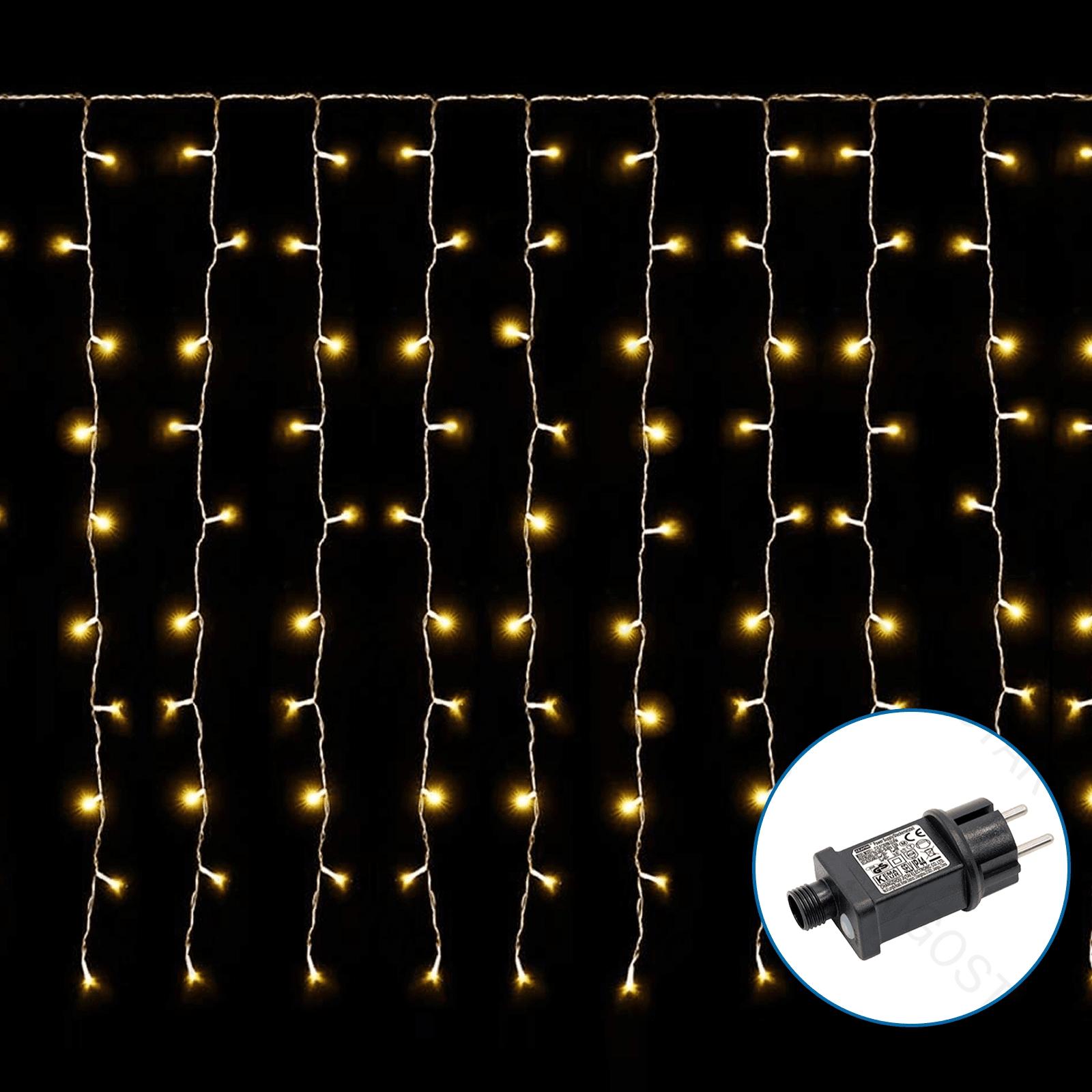 Low voltage connectable curtain (flush) flat string lights, warm white, 3m+1.5m*1m, 150LEDs, 15strips