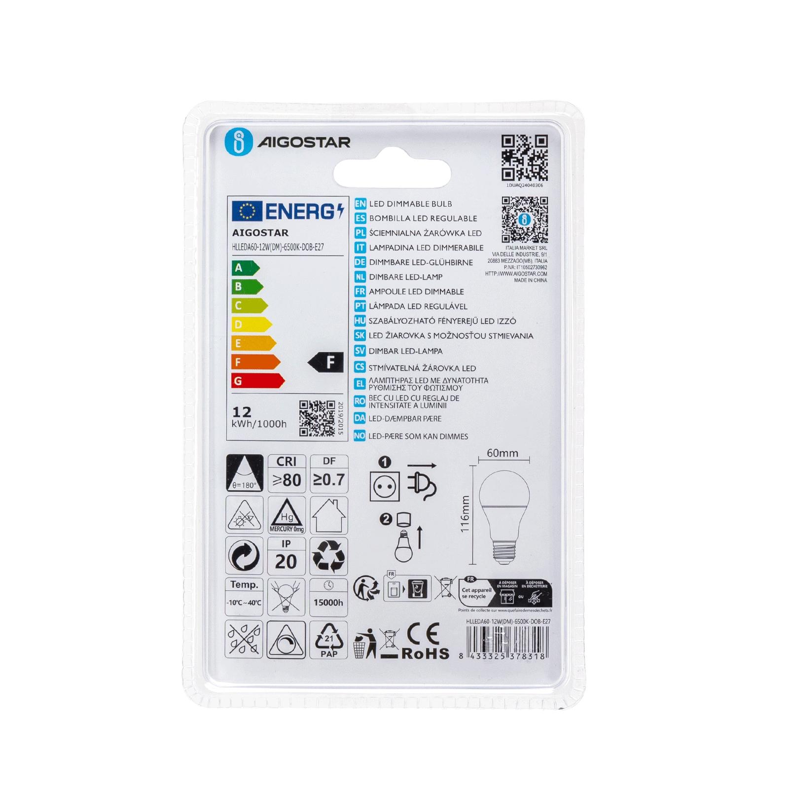 Ściemnialna żarówka LED A60 E27 12W 6500K