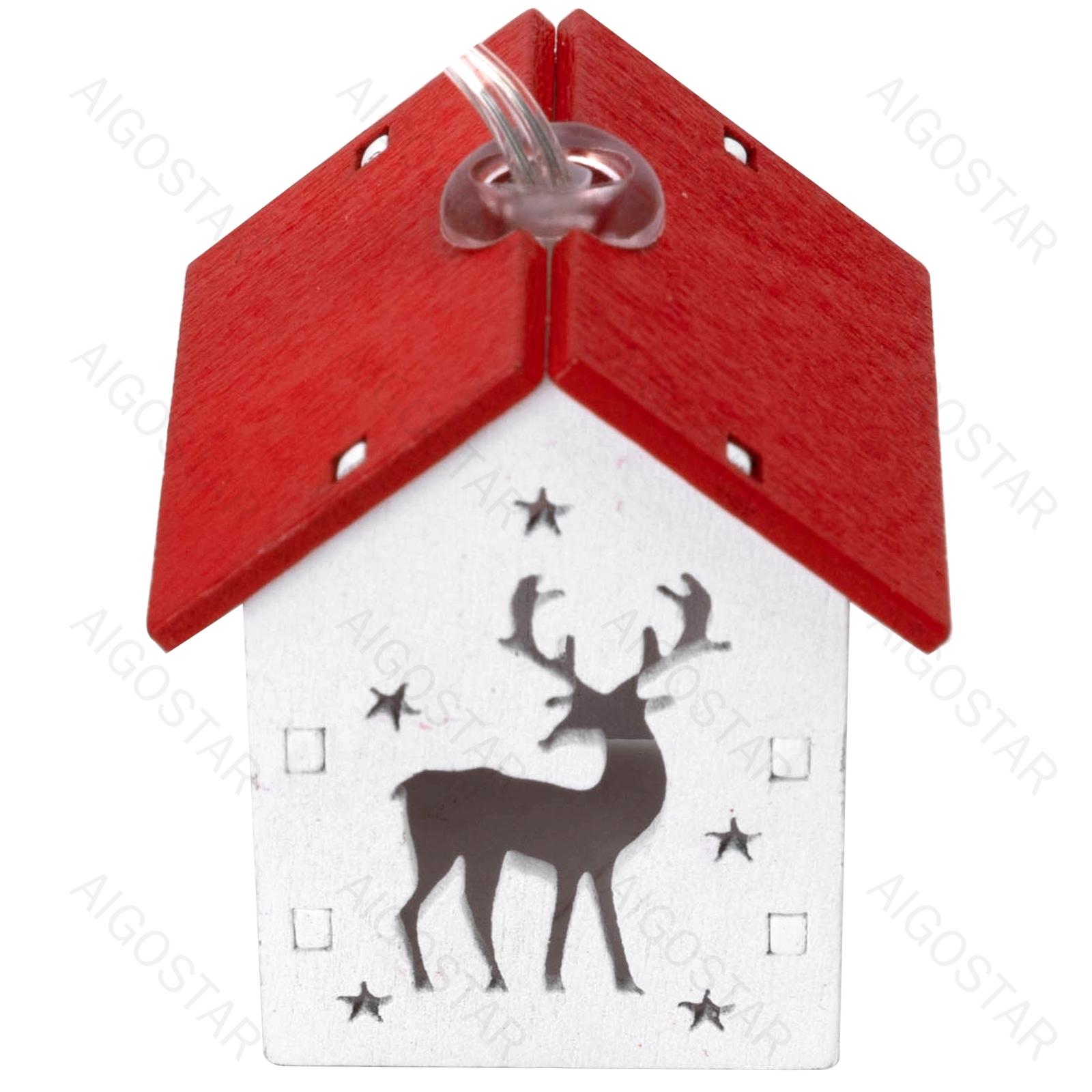 3AA battery string lights - wooden pendant deer in the house, natural white, 1.5m