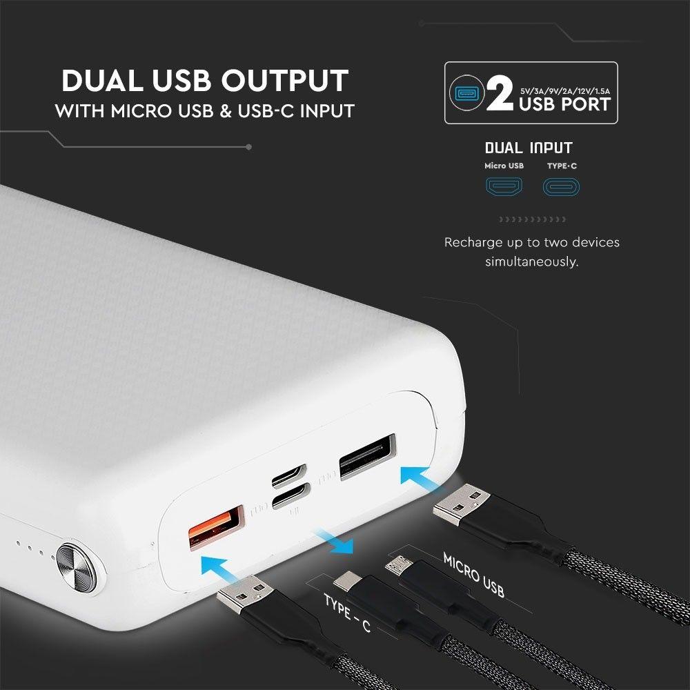 VT-3519 30000mah POWER BANK WITH DUAL USB-WHITE