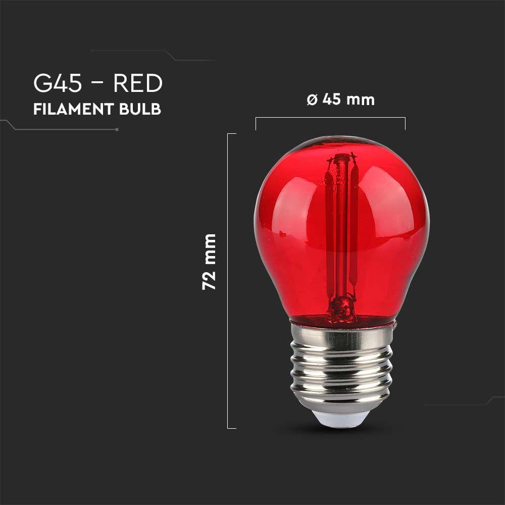 2W G45 Żarówka LED Filament, Czerwony, Trzonek:E27, VTAC, SKU 217413