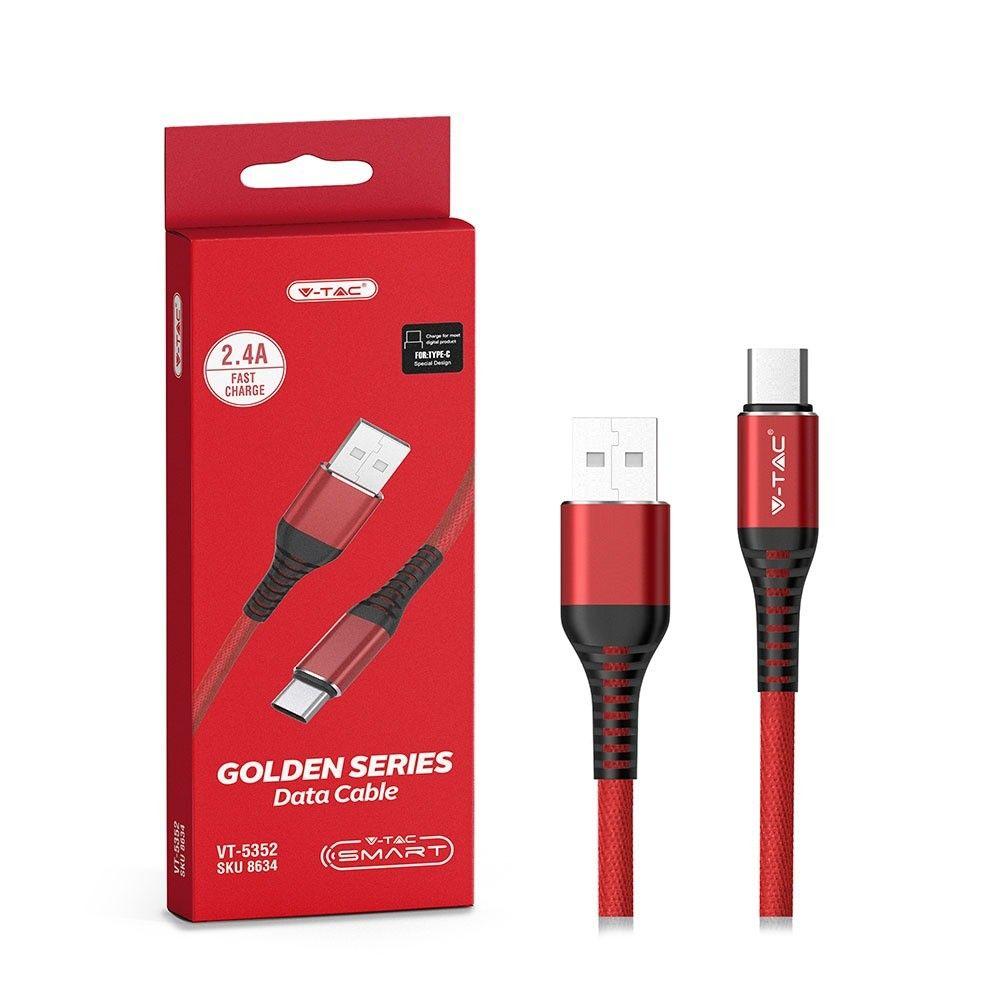 Przewód USB typ: C, 1m, Czerwony, VTAC, SKU 8634