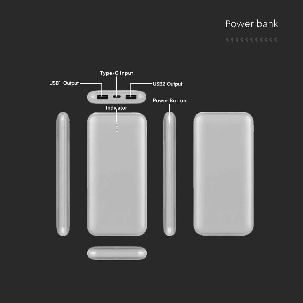 10000mah Powerbank 2A 30cm, Typ: C, Kolor: Srebrny      , VTAC, SKU 23035