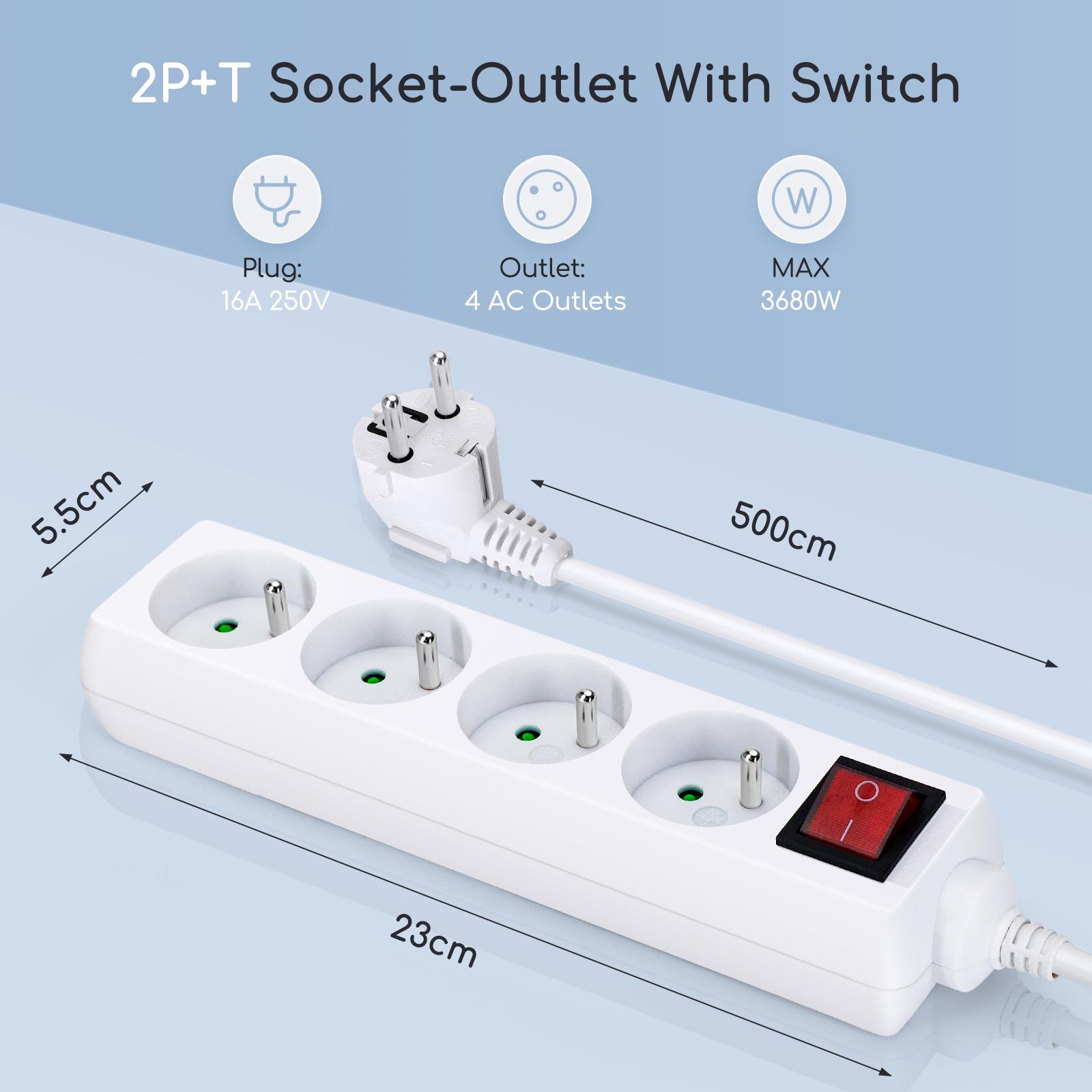 Power strips 4-way 5m H05VV-F 3G1.0m㎡ White