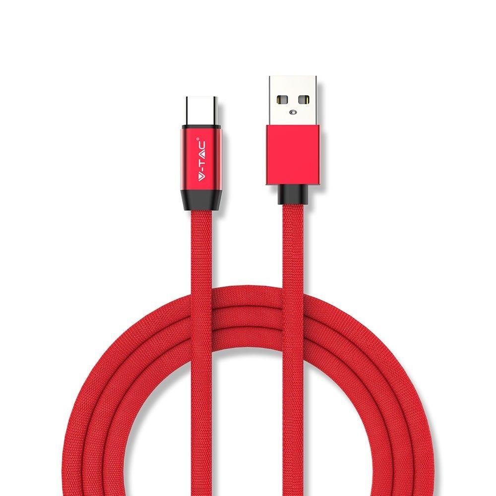 Przewód USB typ: C, 1m, Czerwony, VTAC, SKU 8631