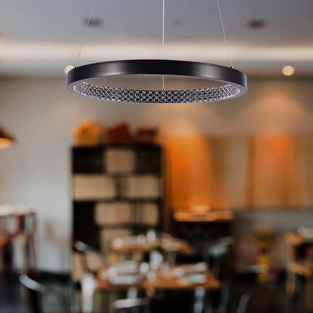 Lampa wisząca LED (40CM), Barwa: 3000K, Kryształowe akrylowe wnętrze, Obudowa: Czarna    , VTAC, SKU 10052