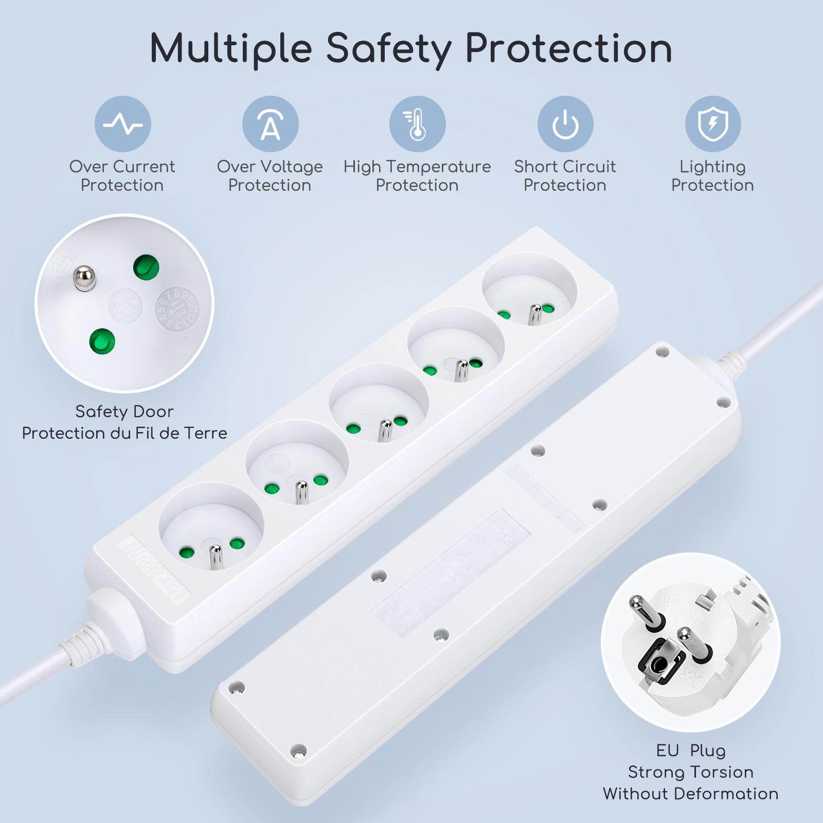 Power strips 5-way 5m H05VV-F 3G1.0m㎡ White