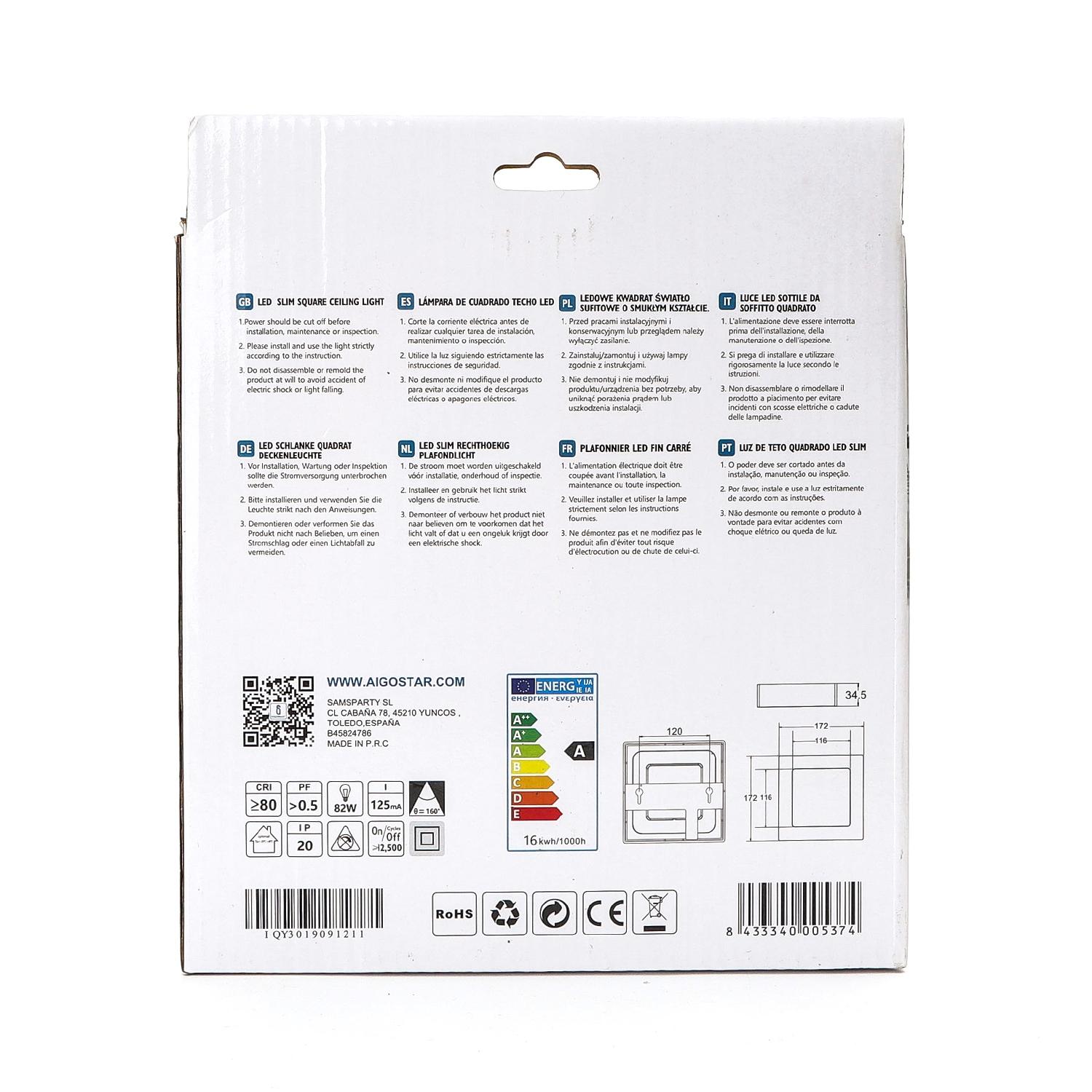 E6 LED  Surface-mounted Square Downlight 16W Natural Light