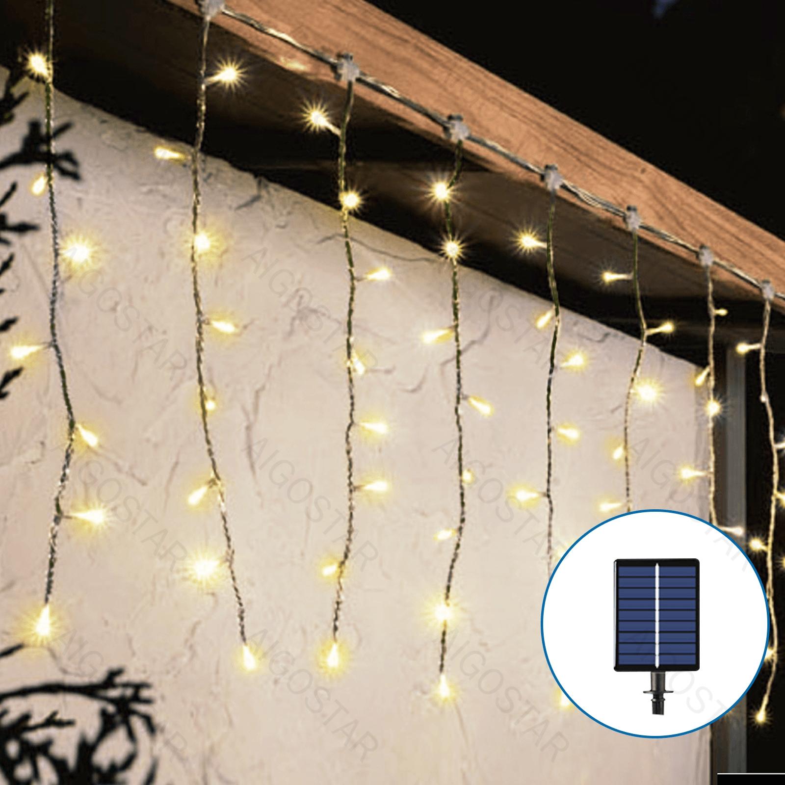 Solar icicle (flush) flat string lights, warm white, 3m+5m*0.4m