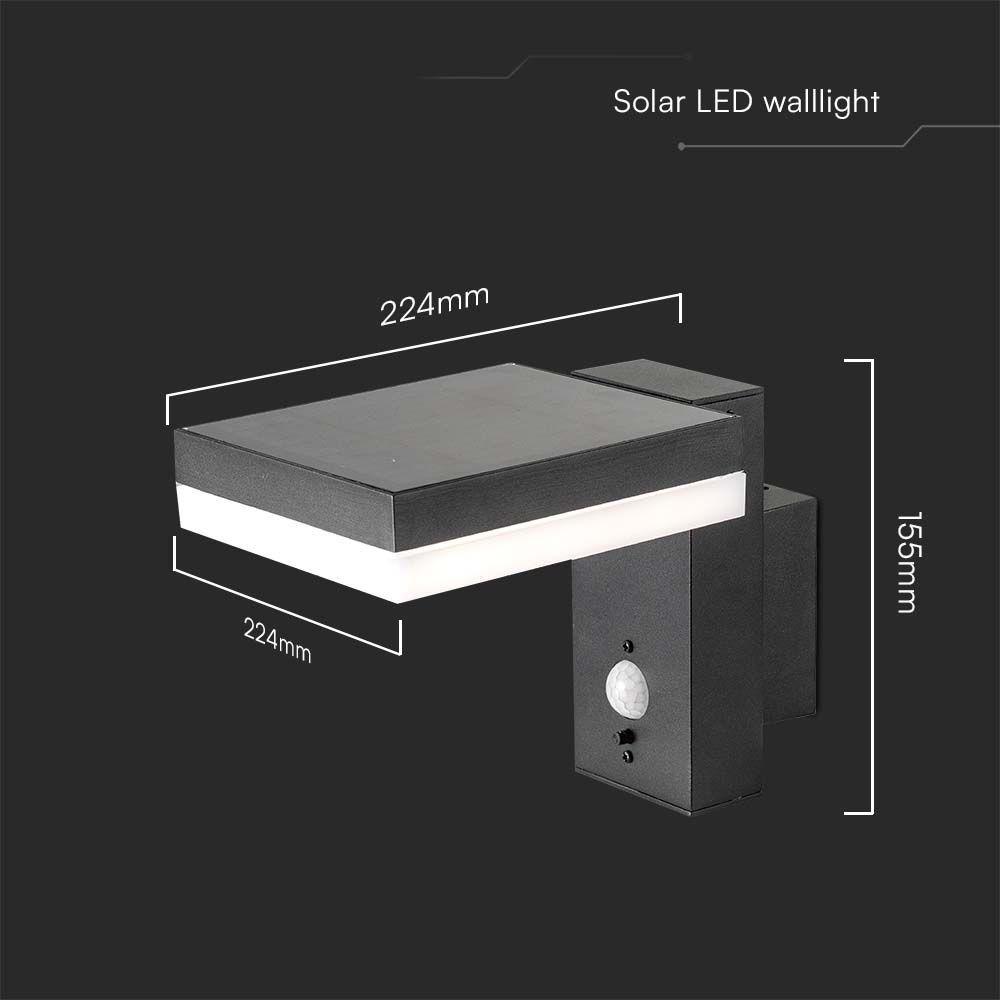 VT-1147 2W LED SOLAR WALL LAMP SMD PIR SENSOR 3000K SQ IP54