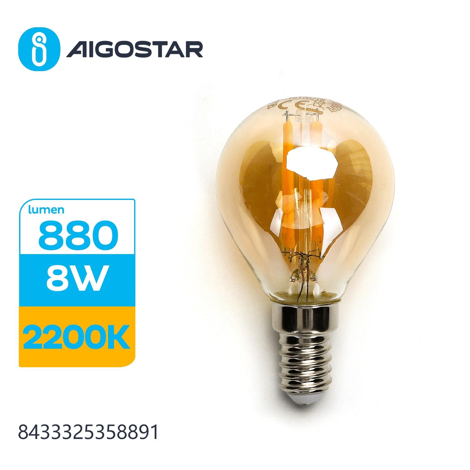 LED Filament Bulb (Amber) G45 E14 8W