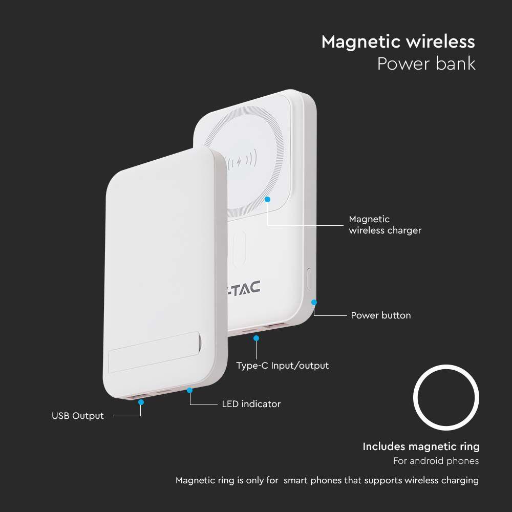 Power Bank Magnetyczny kompatybilny z iPhone 12 i wyższymi modelami, Kolor: Biały, 10000mah , VTAC, SKU 23039