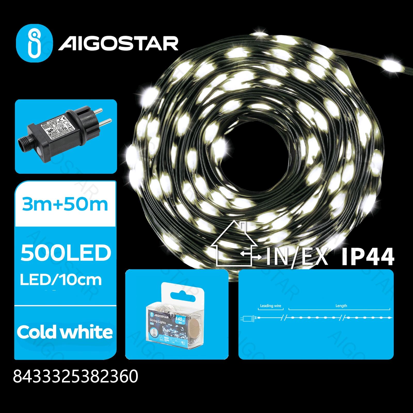 Low voltage string lights(PVC & copper), cold white, 50m