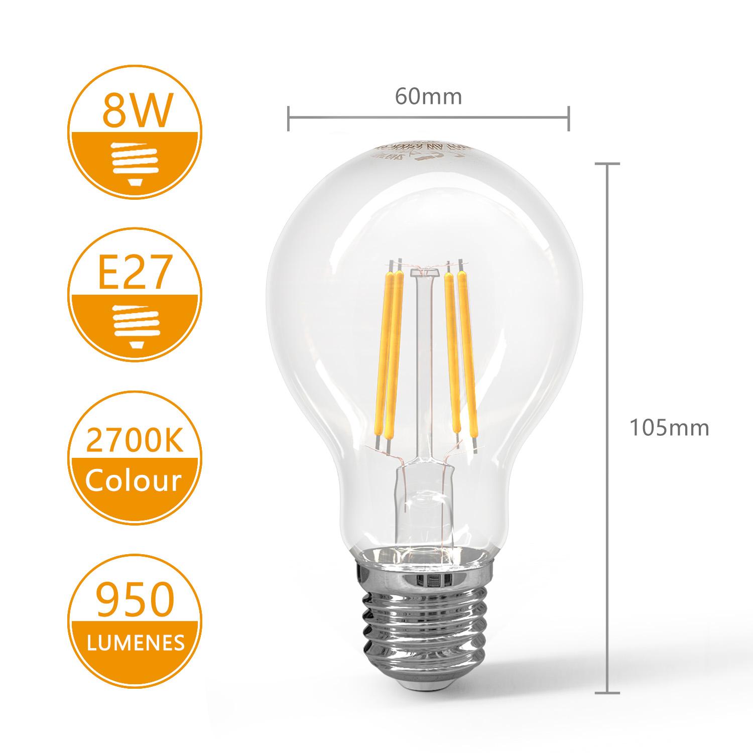 LED Filament Bulb (Clear) A60 E27 8W