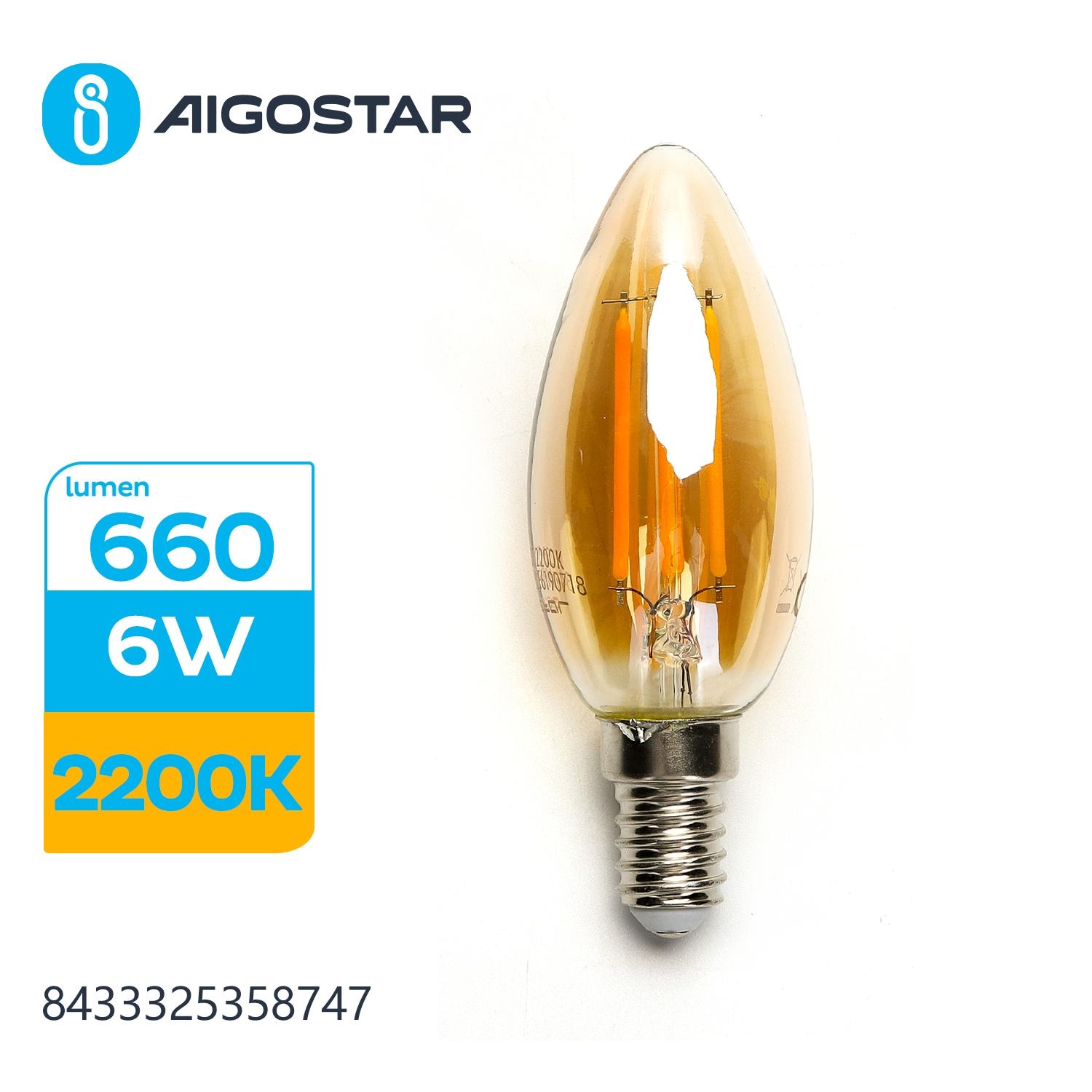 LED Filament Bulb (Amber) C35 E14 6W