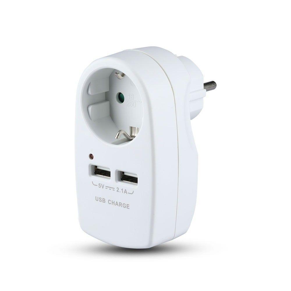 Adapter do gniazda z ładowarka USB 16A+2.1A, Biały, VTAC, SKU 8795