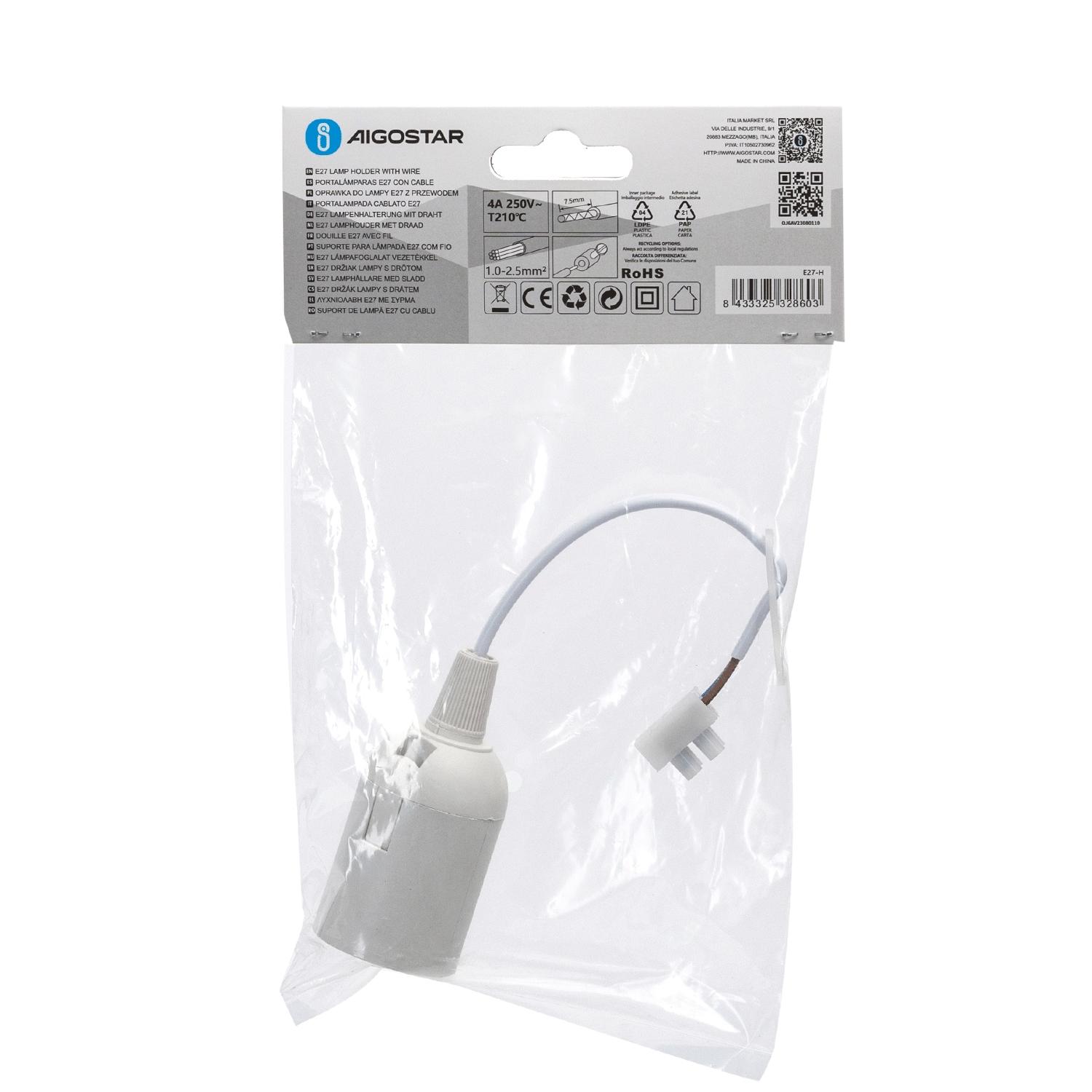 E27 plastic lamp holder with wiring terminal white