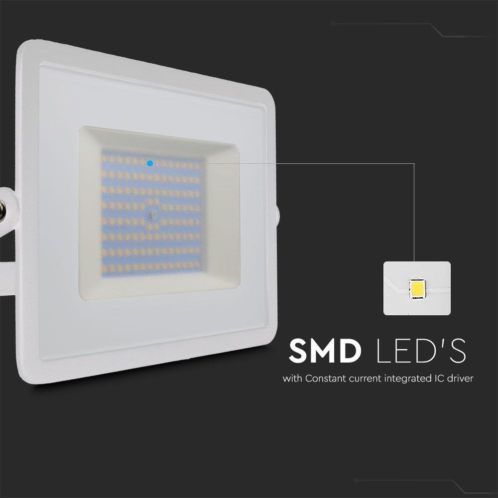 100W Naświetlacz LED SMD, Barwa:6500K, Obudowa: Biała, VTAC, SKU 215969