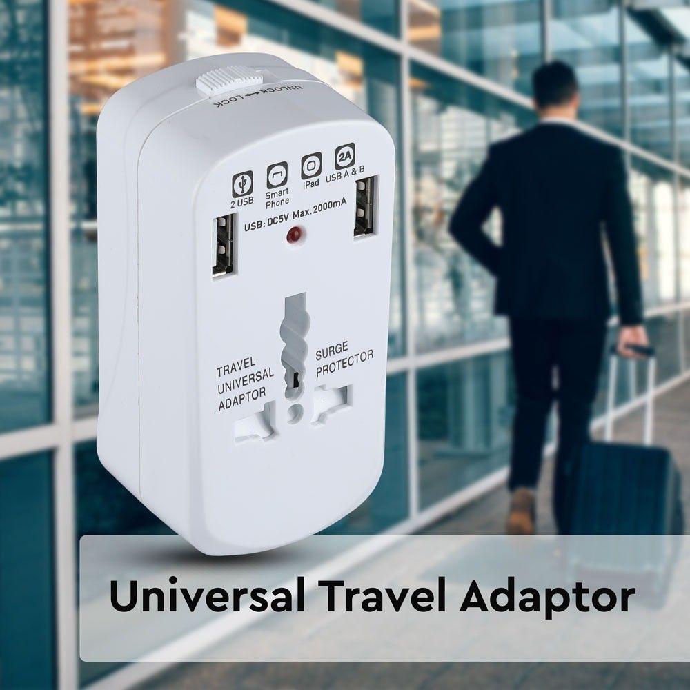 UNIVERSAL ADAPTOR WITH OVERLOAD PROTECTION, DOUBLE BLISTER PACK WITH 2USB 2A