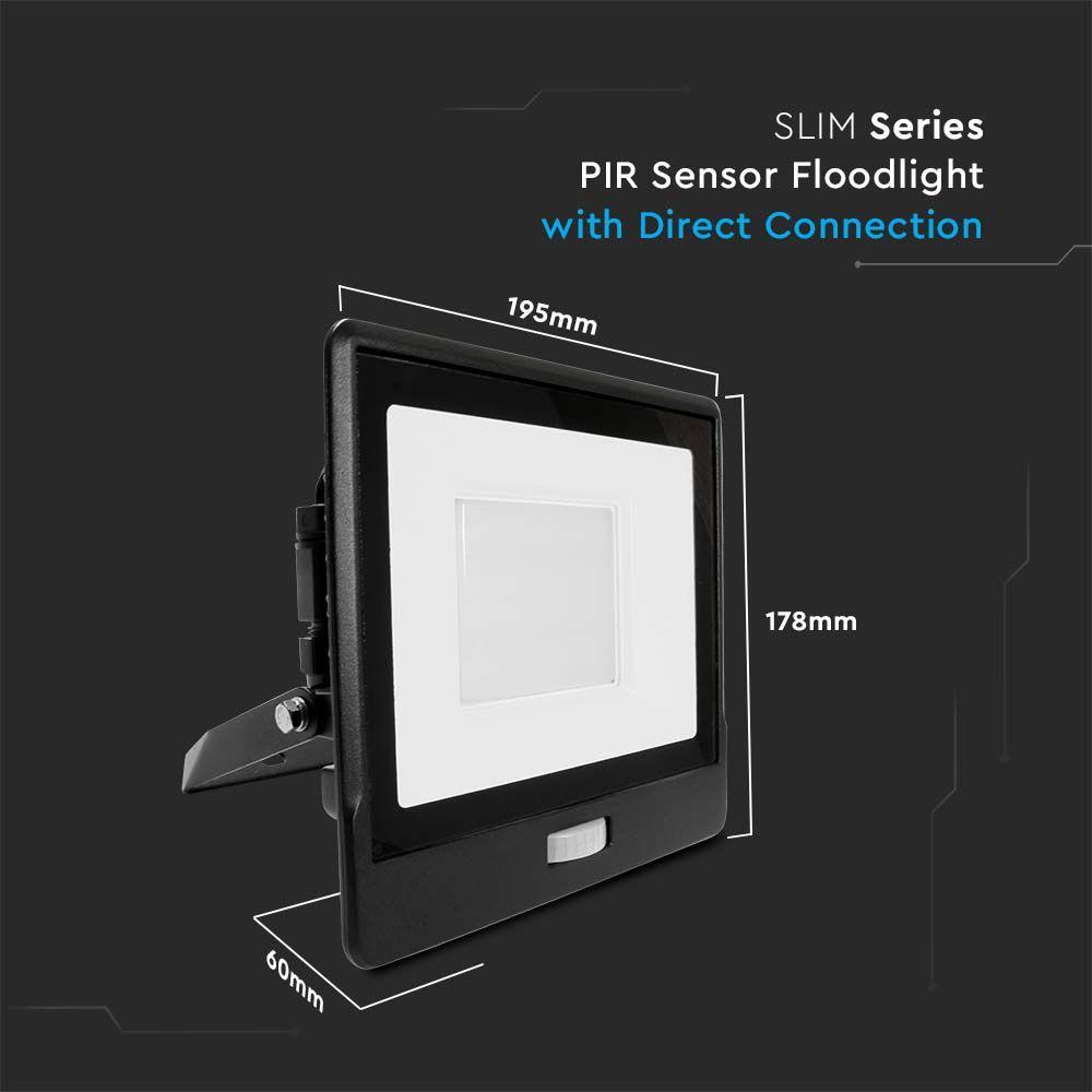 VT-158S 50W PIR SENSOR FLOODLIGHT SAMSUNG CHIP 6500K BLACK BODY