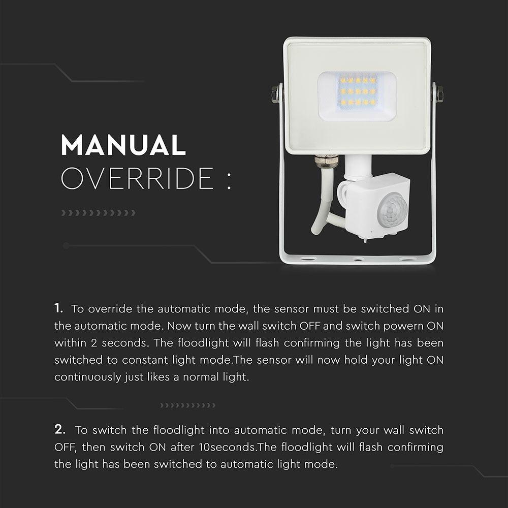 10W Naświetlacz LED SMD z czujnikiem ruchu, Chip SAMSUNG, Barwa:4000K, Obudowa: Biała , VTAC, SKU 434