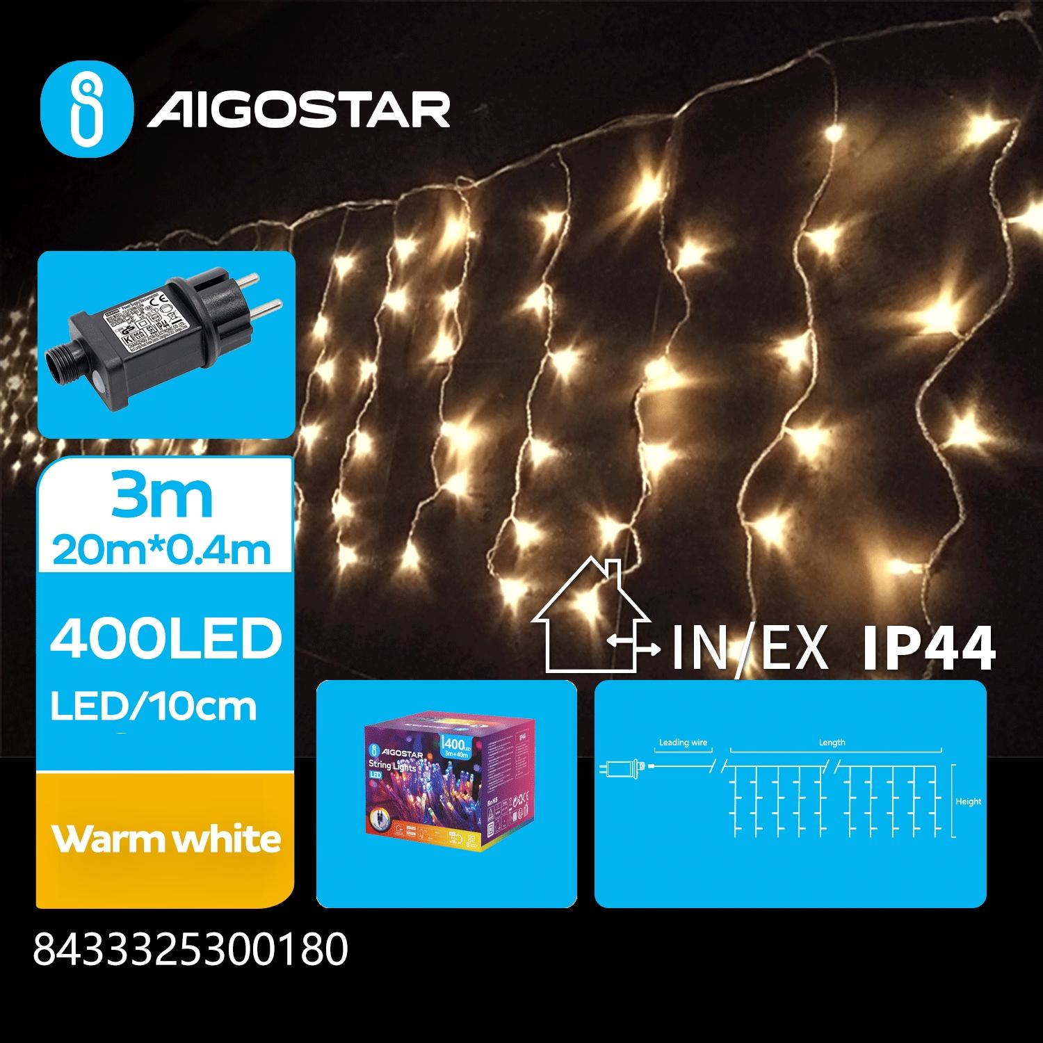 Low voltage icicle (flush) flat string lights, warm white, 20m*0.4m