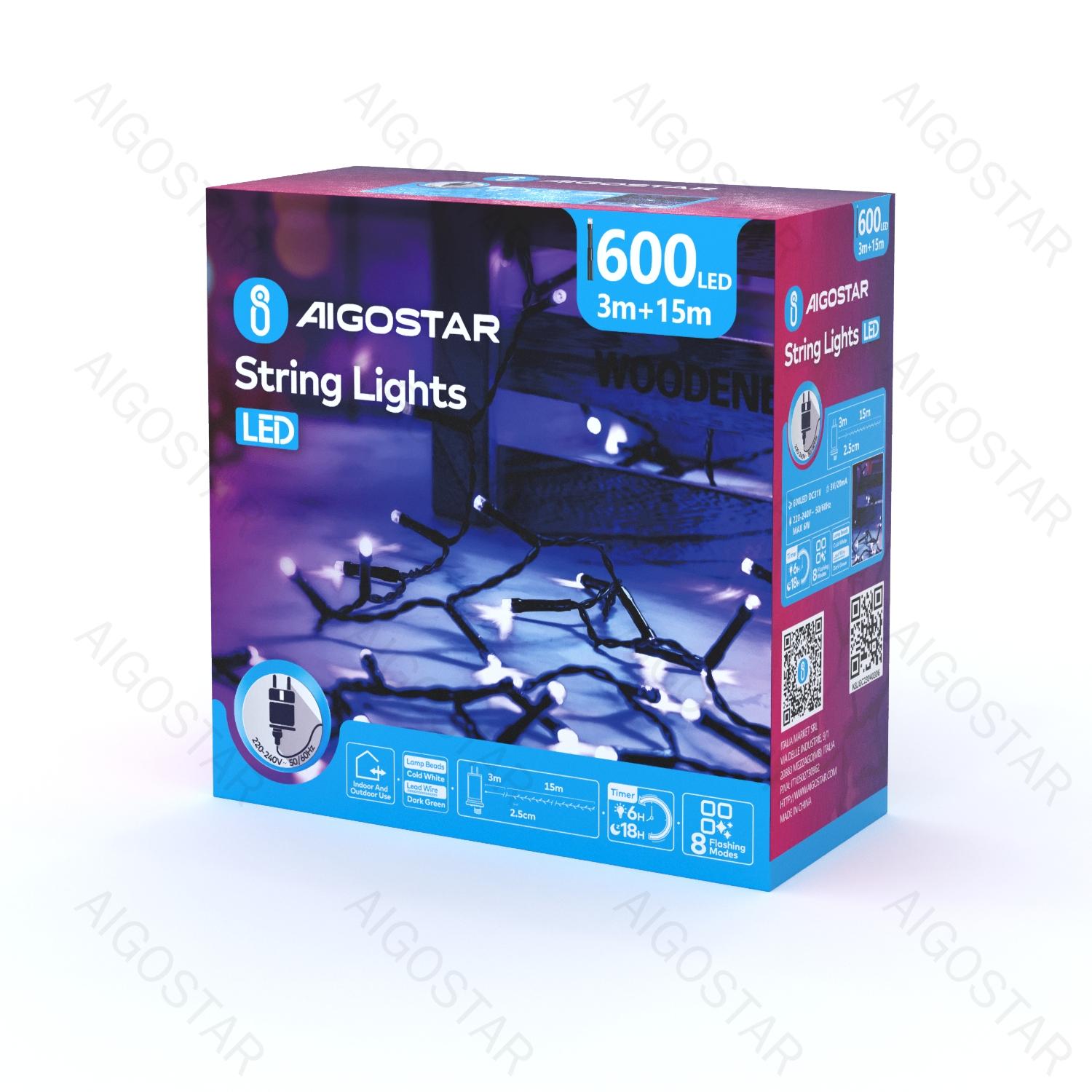 Low voltage firecracker flat string lights, cold white, 15m