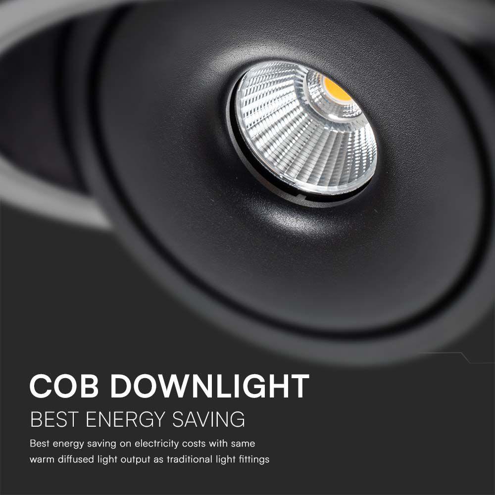 12W Oprawa COB Downlight LED, Barwa: 3w1, Obudowa: Czarna, VTAC, SKU 10578