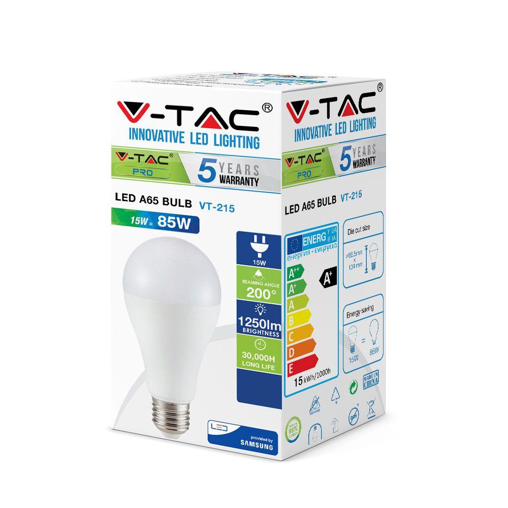 VT-215 15W A65 LED PLASTIC BULB-SAMSUNG CHIP 3000K E27