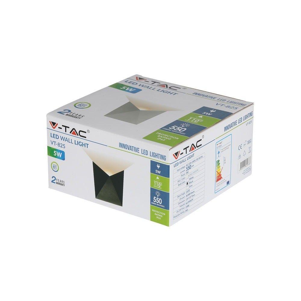 5W Lampa ścienna LED, Barwa:3000K, Obudowa: Czarna, VTAC, SKU 8282