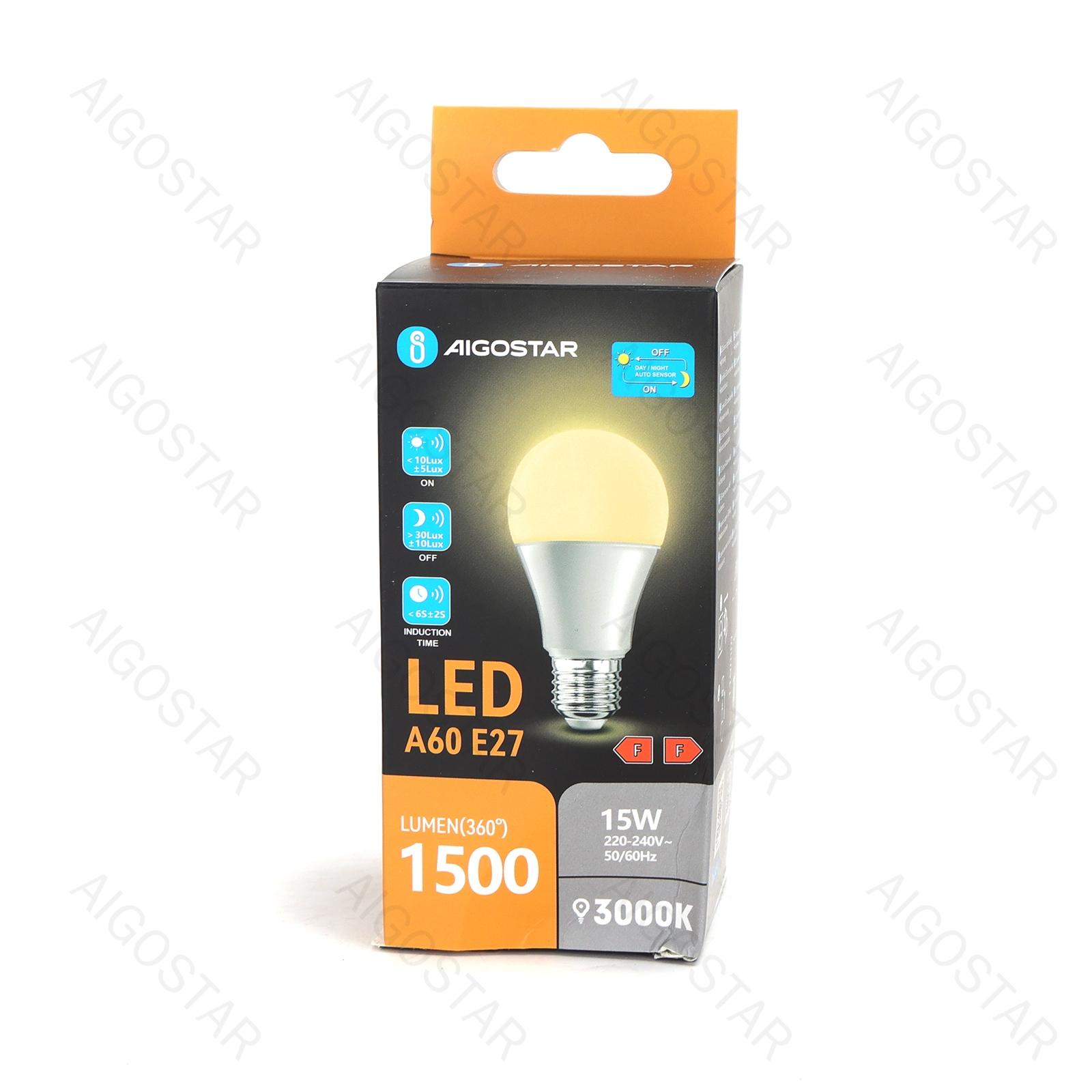 LED light sensitive induced bulb A60 E27 15W 3000K