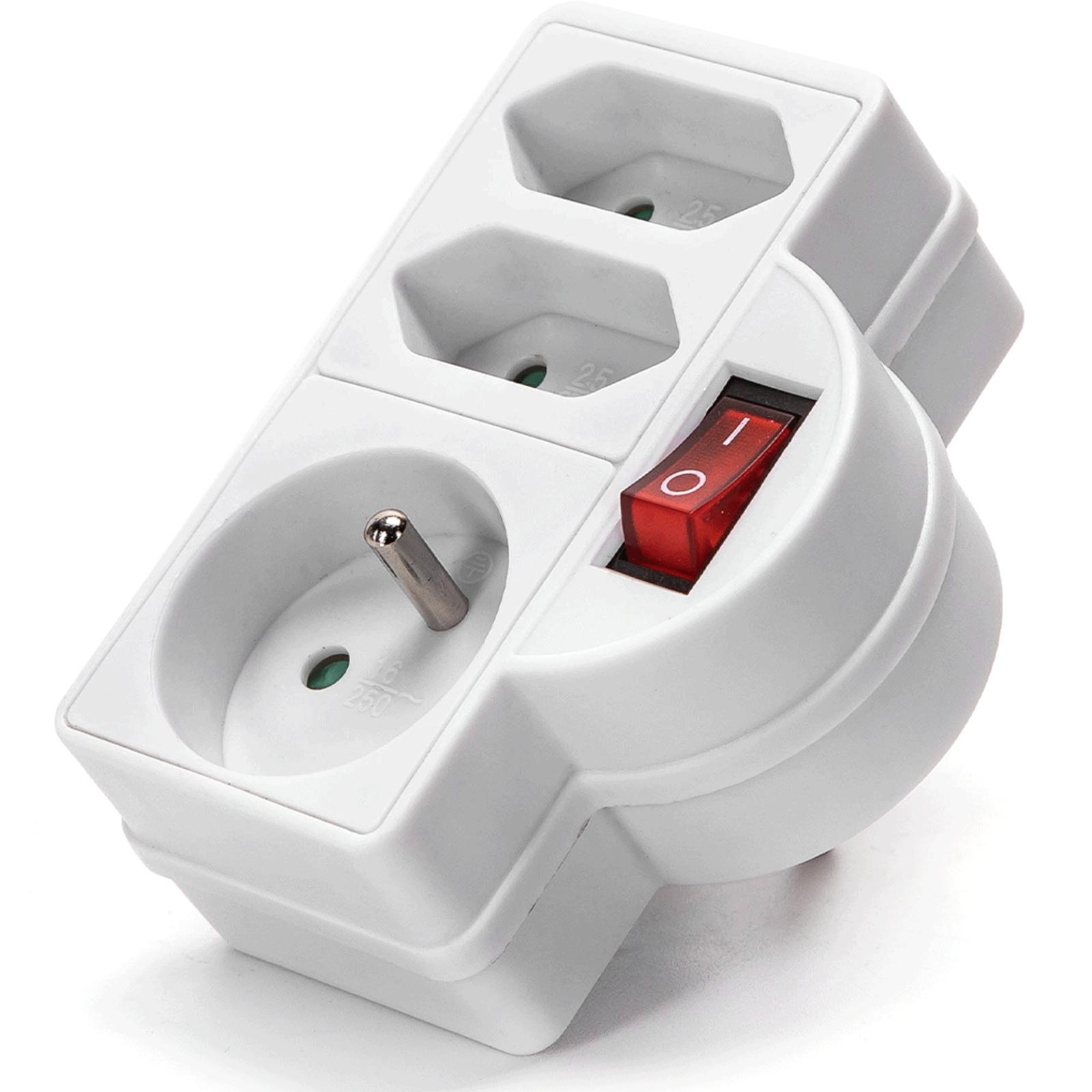 French 3-Way Adaptor (With Switch) 2*16A+1*2.5A White