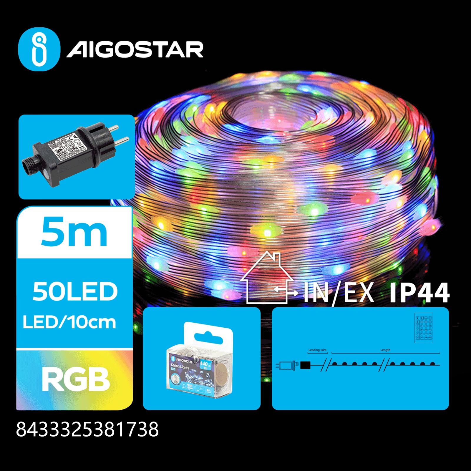 Low voltage string lights(PVC & copper), RGB, 5m